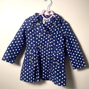 Oshkosh B’gosh Blue & White  Hooded  Polkadot Trench/Rain Coat Size 5T